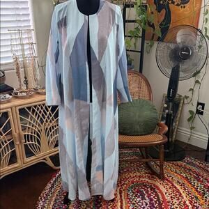 Authentic Saudi Arabian Blue & Mauve Open Front Abaya Kimono Maxi Coat